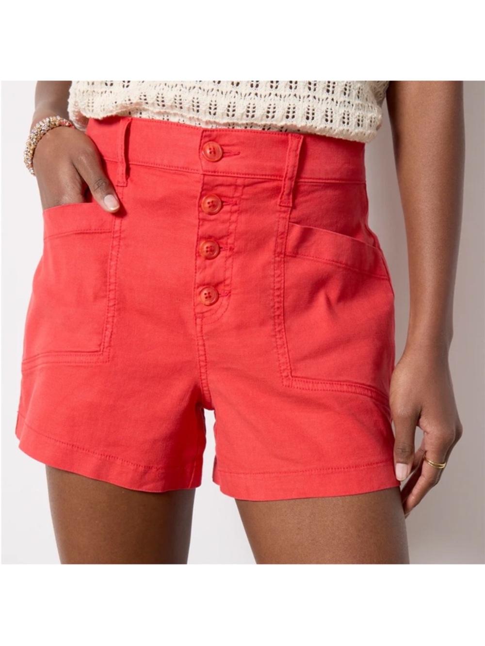 Evereve Joelle Stretch Red Linen Shorts 27